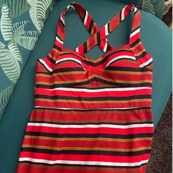 Calvin Klein Red Striped Criss Cross Bodycon Dress Size 14 - Picture 6 of 9
